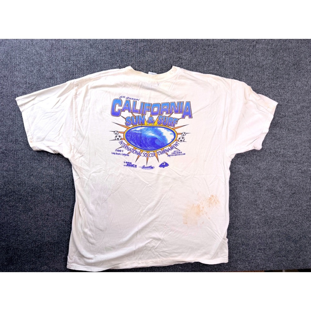 Vintage Hanes Beefy-T 2001 California Sun Surf Soccer Tournament Shirt XL White